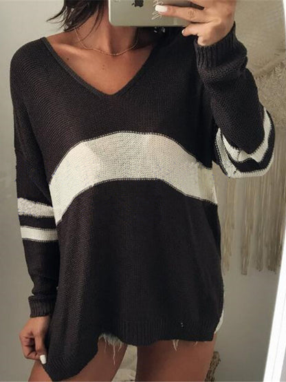 Striped V-Neck Long Sleeve Sweater