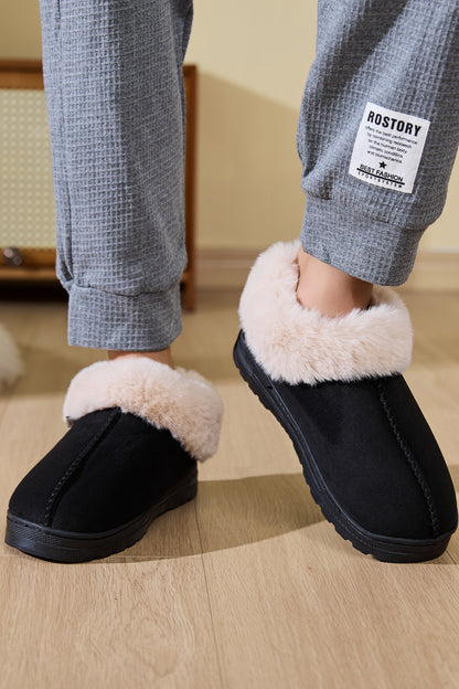 Faux Fur Round Toe Platform Slippers