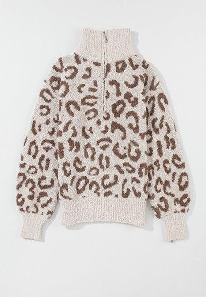 Leopard Half Zip Long Sleeve Sweater