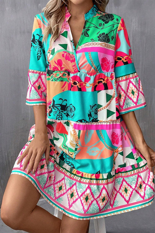 Printed Surplice Half Sleeve Mini Dress