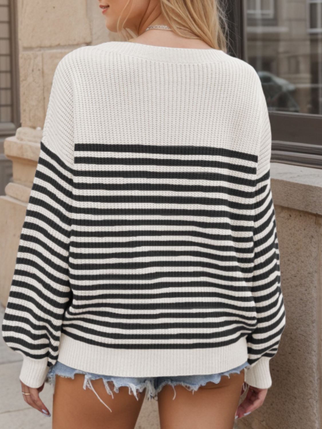 Striped Round Neck Long Sleeve Sweater