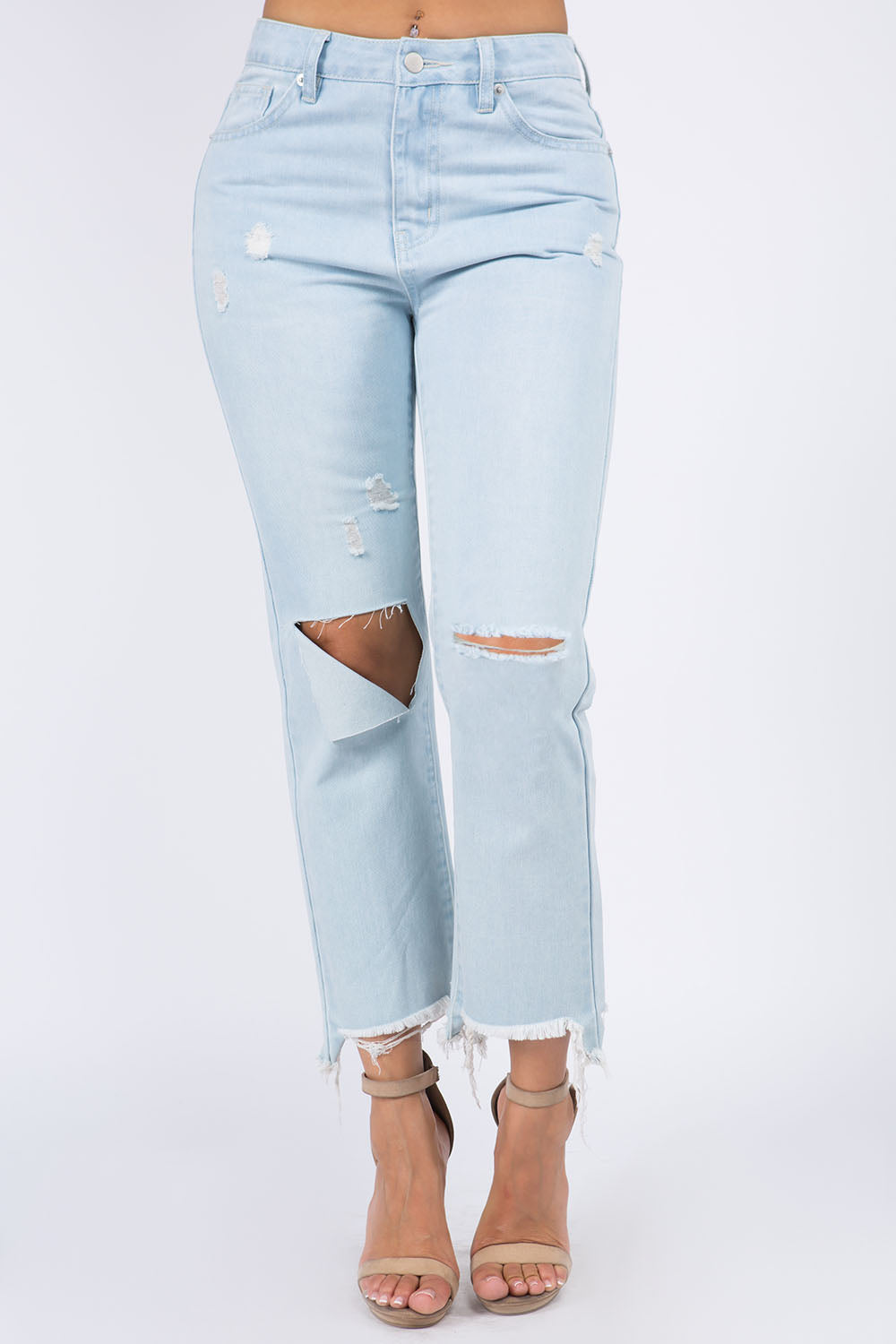 American Bazi High Waist Distressed Raw Hem Jeans