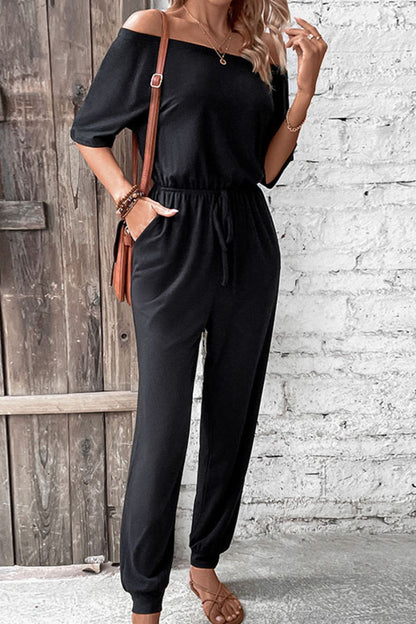 Perfee Off-Shoulder Jumpsuit with Pockets