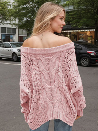 Cable Knit Openwork Off-Shoulder Sweater