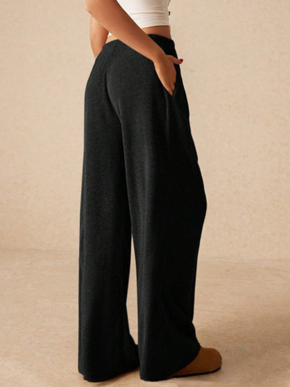 Ribbed Drawstring Wide Leg Pants