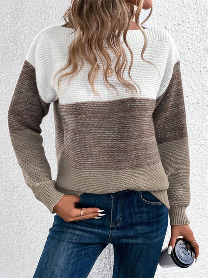 Color Block Drop Shoulder Long Sleeve Sweater