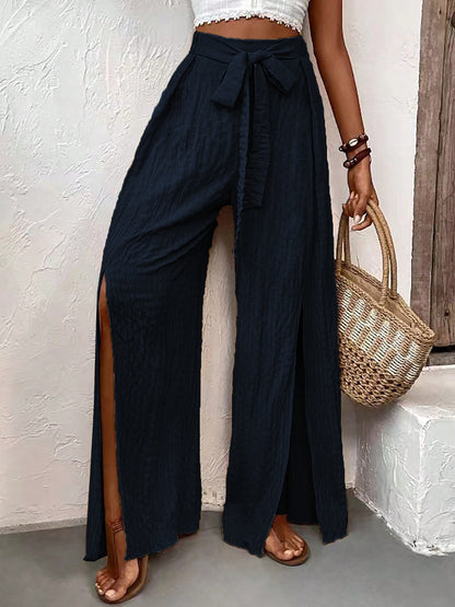 Honey Tied Slit Wide Leg Pants