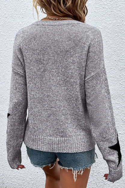 Star Round Neck Dropped Shoulder Sweater